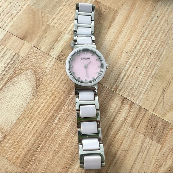 Bering ladies pink mother of pearl dial ceramic dress Watch NEW BATTERY main image 8